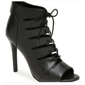 Trouve Black Leather Lace Up Stiletto Pumps 7.5